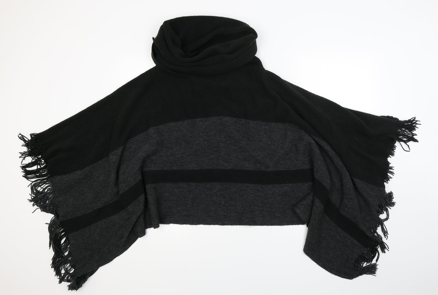 F&F Womens Green Striped Knit  Poncho Size M  - cowl Neck