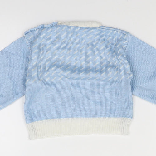 St Michael Baby Blue Polka Dot Knit Pullover Jumper Size 6-9 Months  - Polar bear