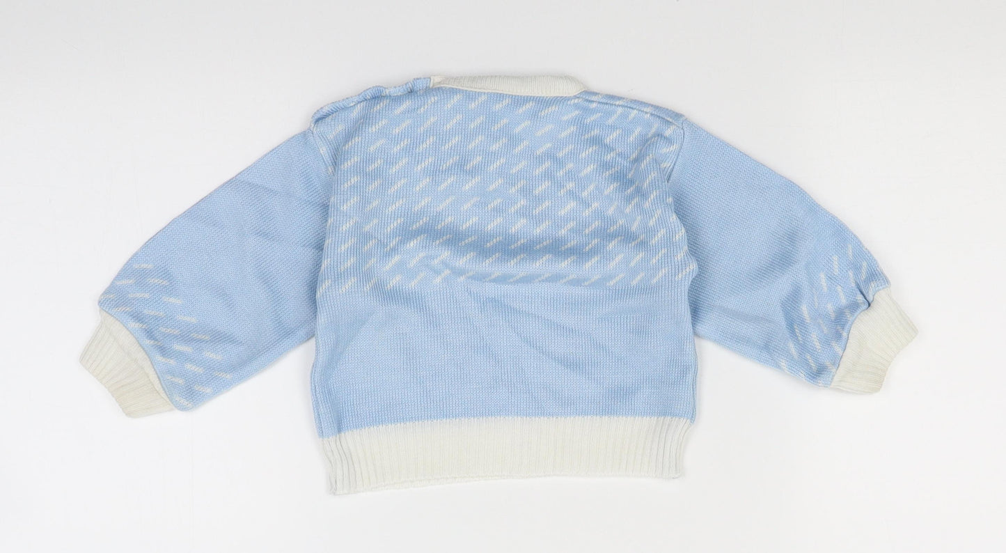 St Michael Baby Blue Polka Dot Knit Pullover Jumper Size 6-9 Months  - Polar bear