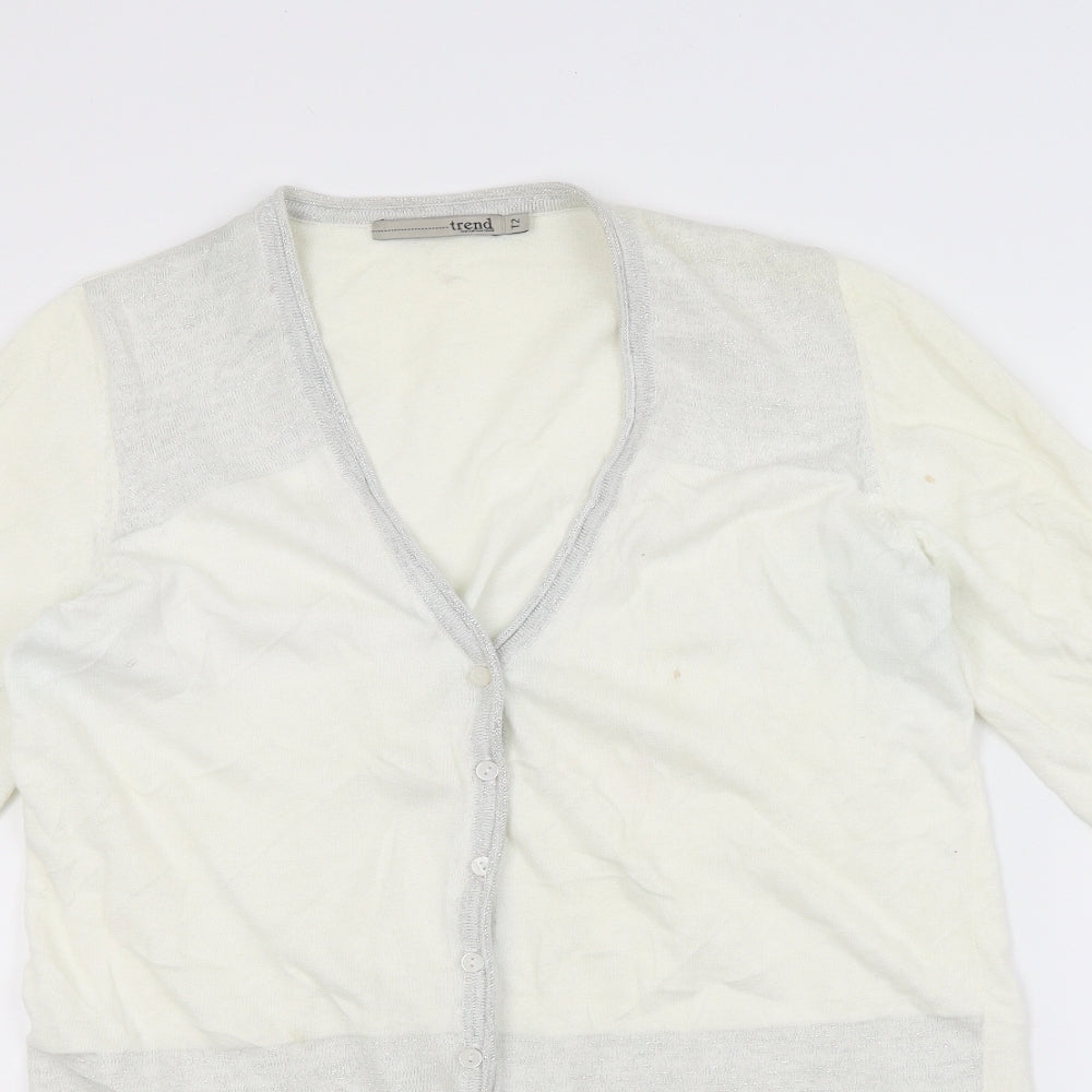 Trend Womens White  Knit Cardigan Jumper Size 12