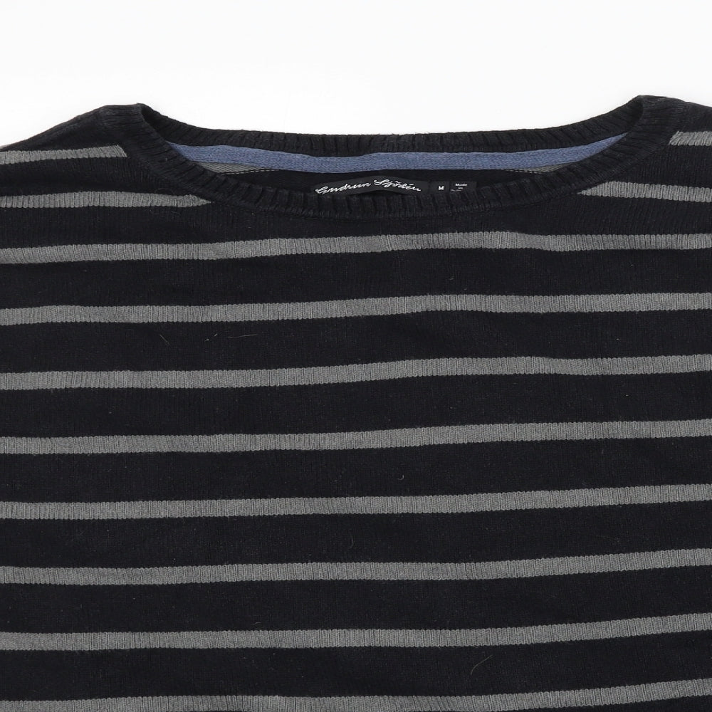 Gudrun Sjöden Mens Black Striped Knit Pullover Jumper Size M