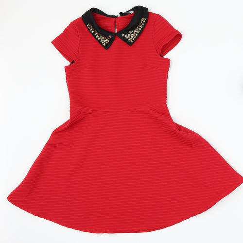 Marks and Spencer Girls Red   Skater Dress  Size 8-9 Years