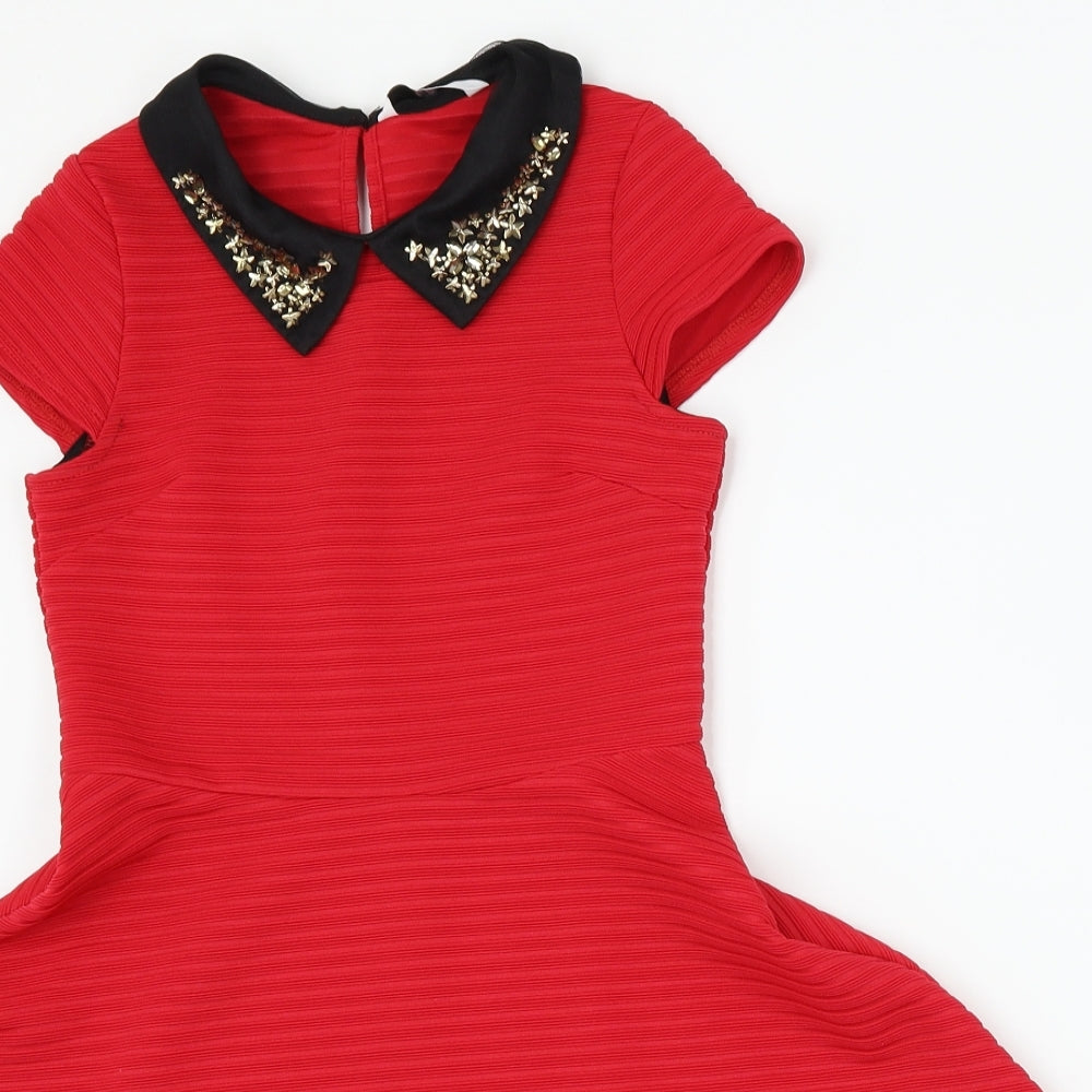 Marks and Spencer Girls Red   Skater Dress  Size 8-9 Years