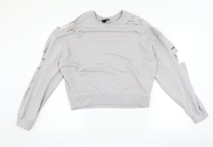 New Look Womens Grey Pullover Sweatshirt Size 12 - distressed