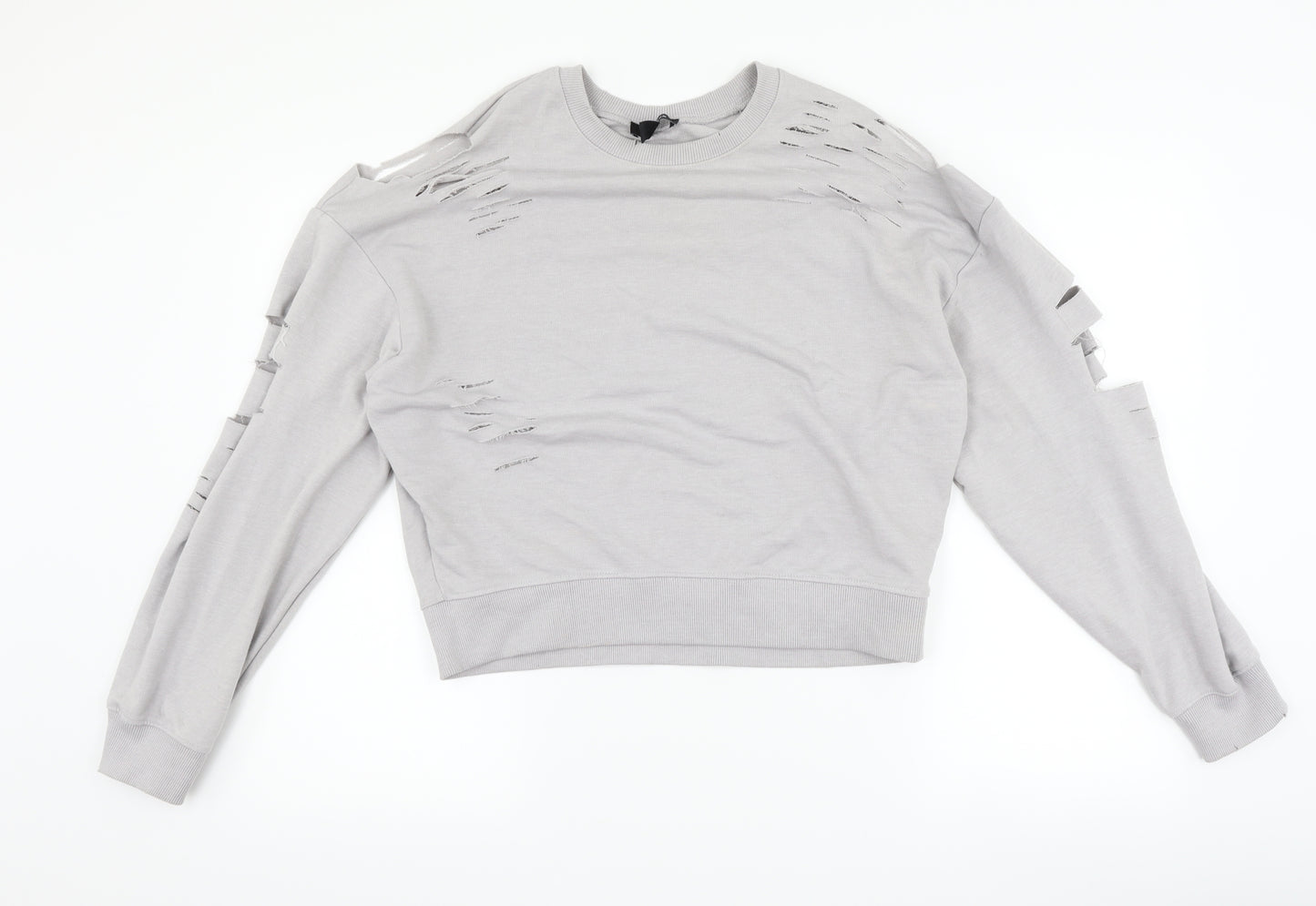 New Look Womens Grey   Pullover Sweatshirt Size 12  - distressed