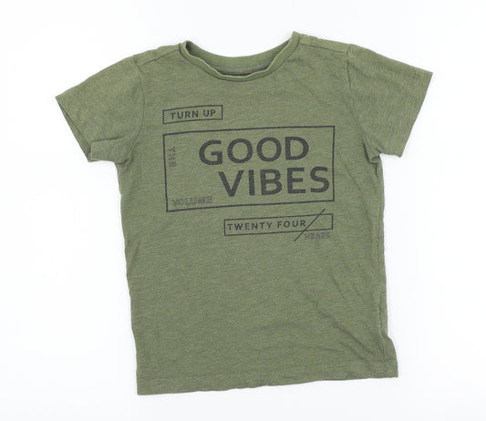 Front view of Next boys’ green basic t-shirt, size 5, years - good vibes