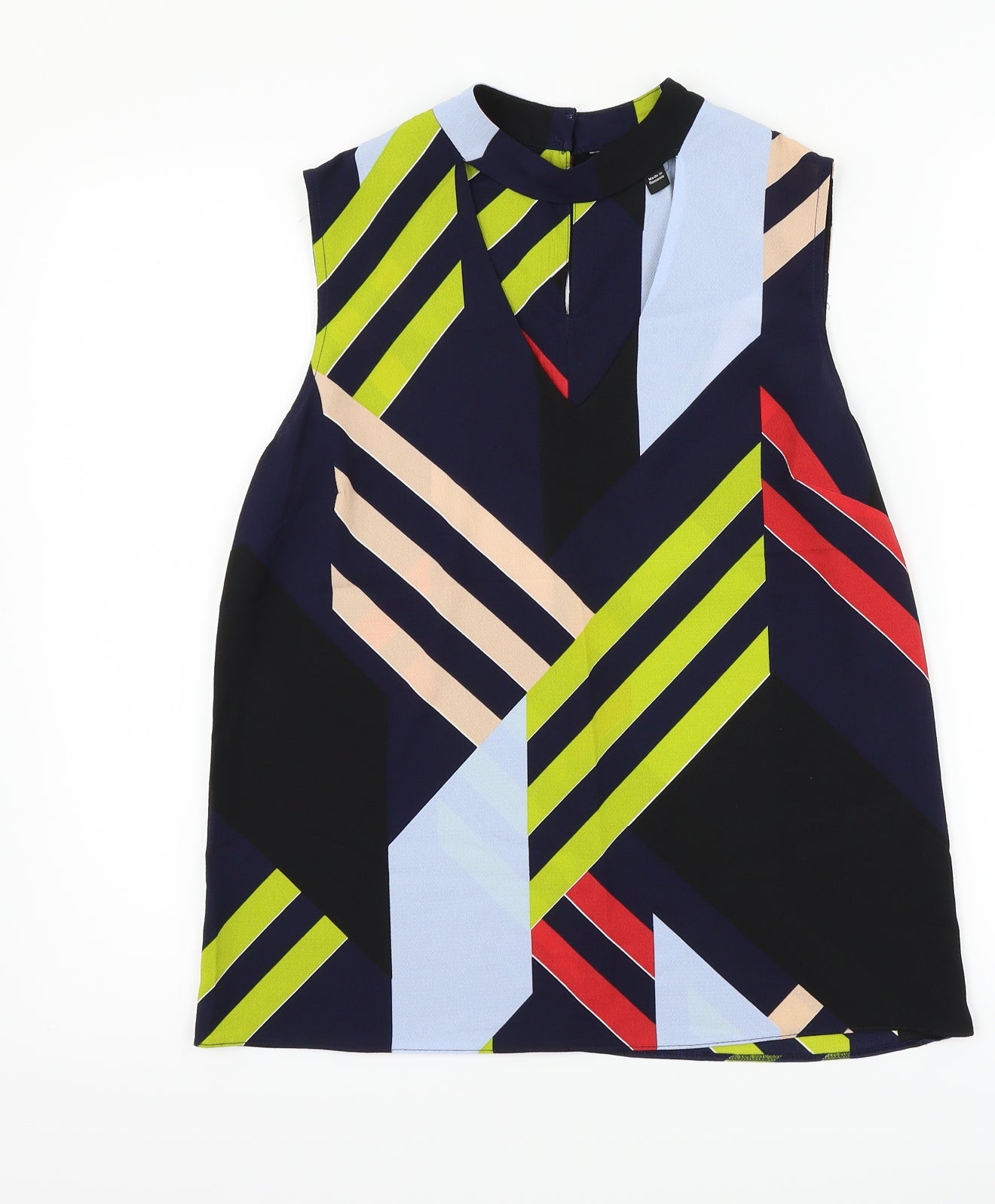 Dorothy Perkins Womens Blue Striped  Basic Tank Size 10  - Cut Out Neckline