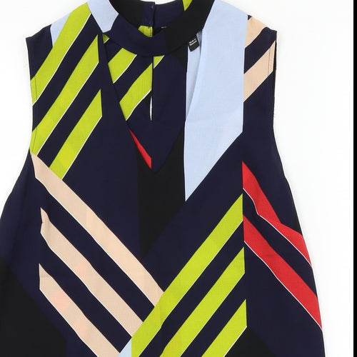 Dorothy Perkins Womens Blue Striped  Basic Tank Size 10  - Cut Out Neckline