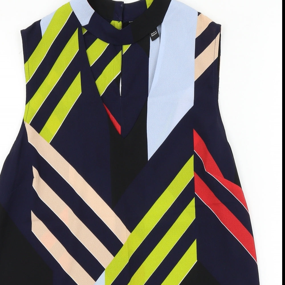 Dorothy Perkins Womens Blue Striped  Basic Tank Size 10  - Cut Out Neckline