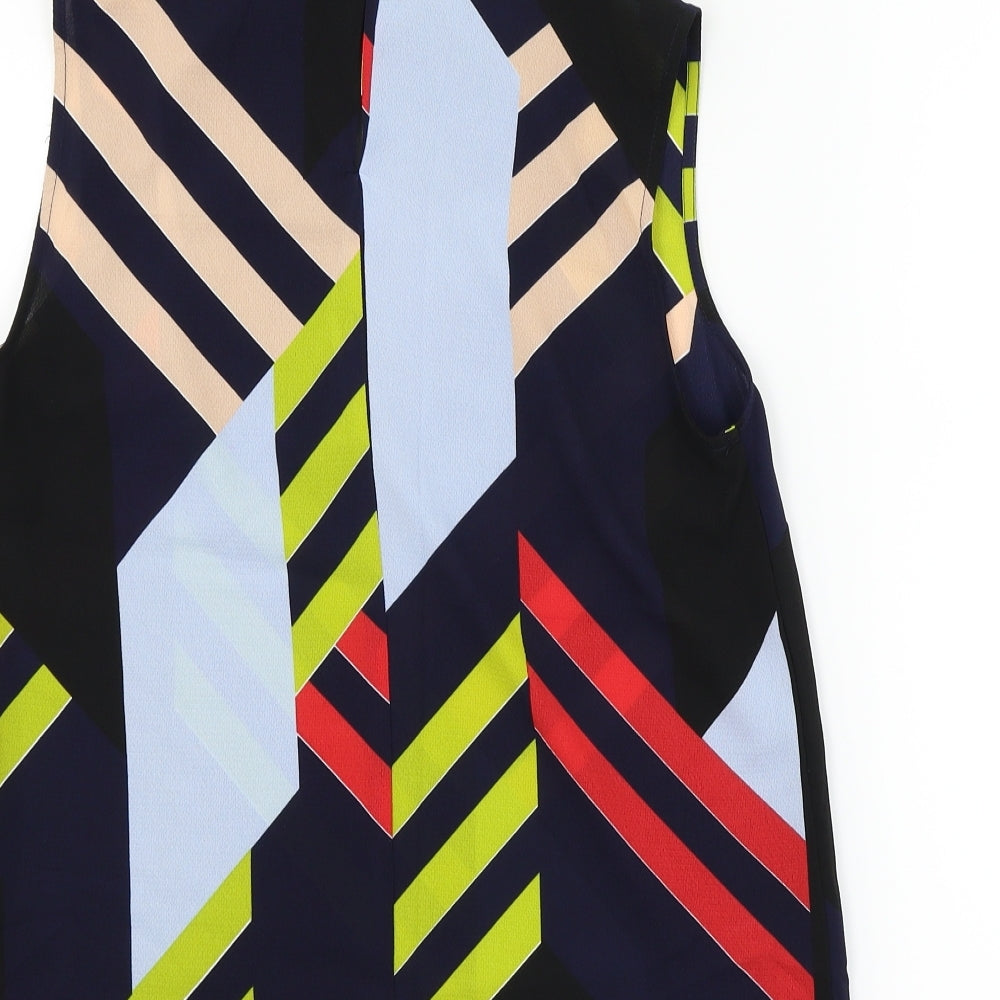 Dorothy Perkins Womens Blue Striped  Basic Tank Size 10  - Cut Out Neckline