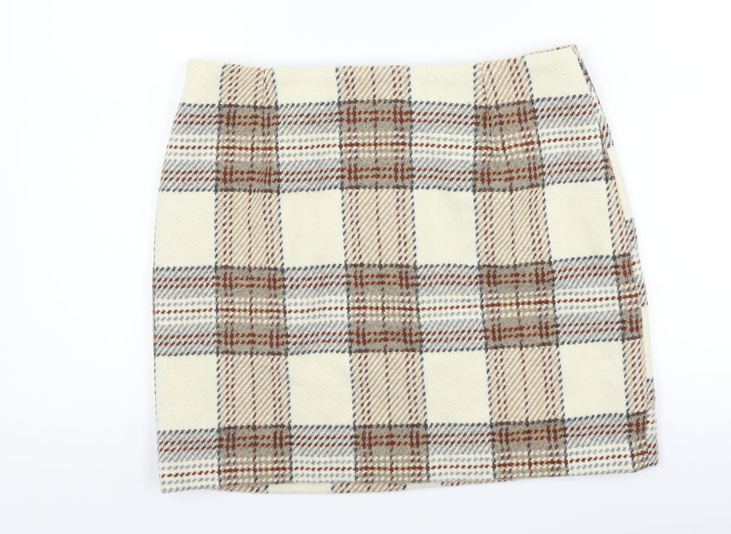 H&M Womens Beige Check  Mini Skirt Size 14