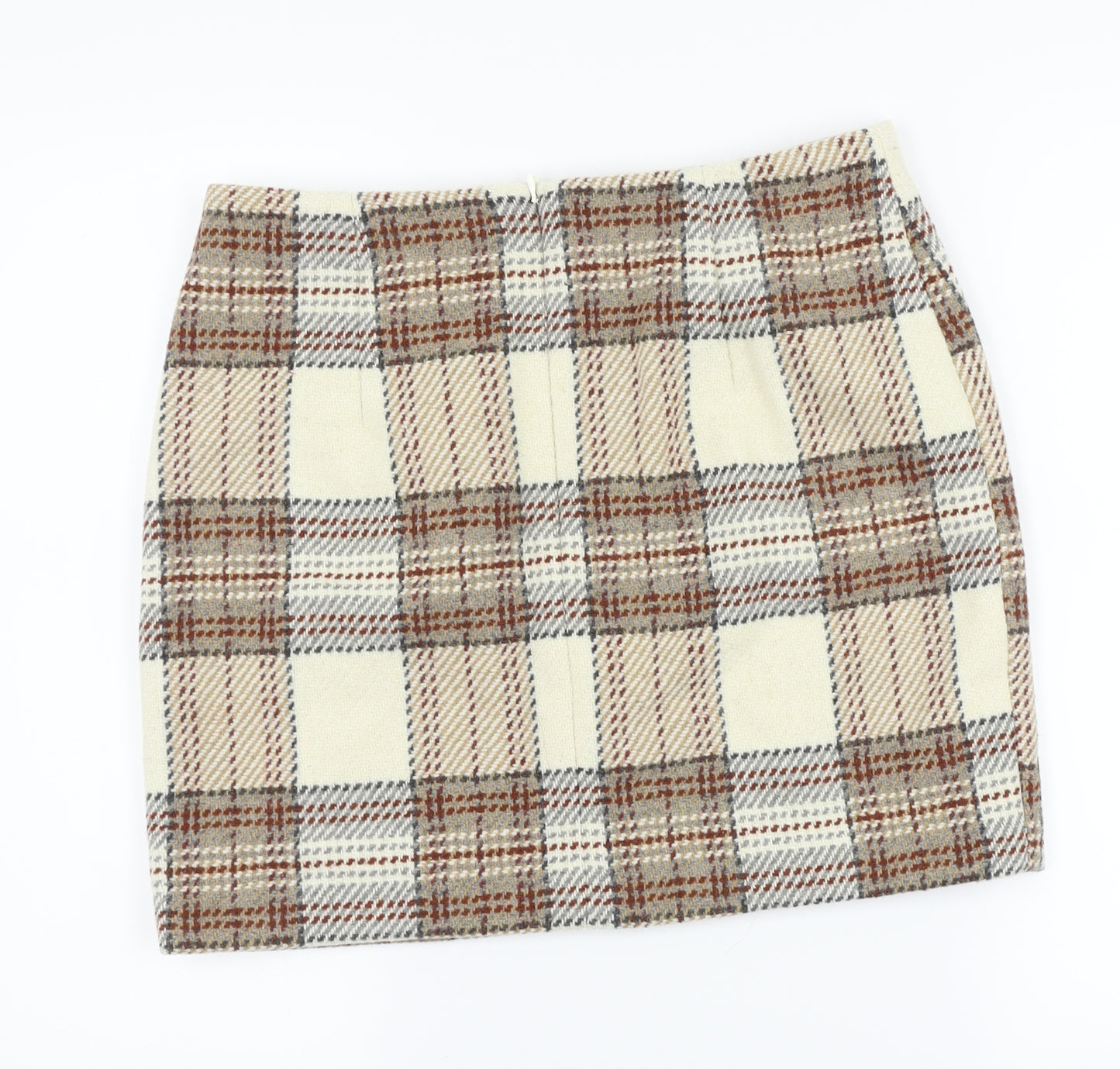 H&M Womens Beige Check  Mini Skirt Size 14