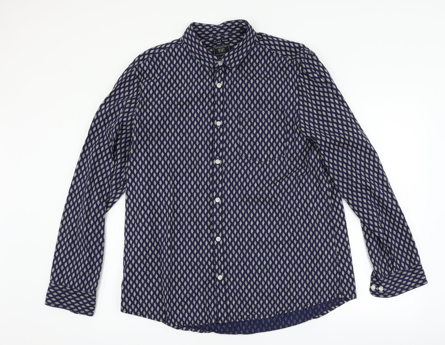F&F Mens Blue Polka Dot   Dress Shirt Size XL