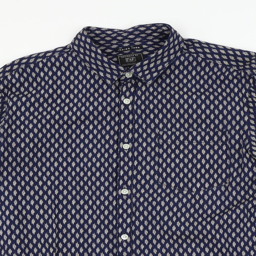 F&F Mens Blue Polka Dot   Dress Shirt Size XL