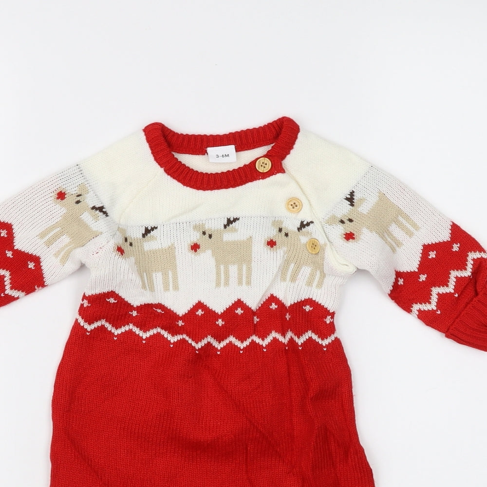 Preworn Baby Red   Babygrow One-Piece Size 3-6 Months  - christmas