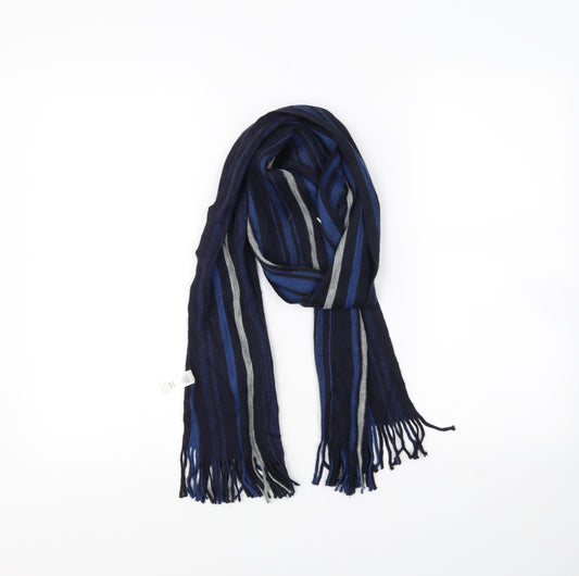 Front view of Sand stone men’s blue striped scarf one size