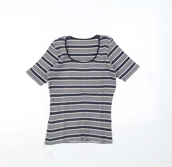 st michael Womens Blue Striped  Basic Blouse Size 12