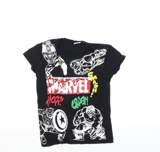 Front view of Urban Dept girls’ black basic t-shirt, size 8, years