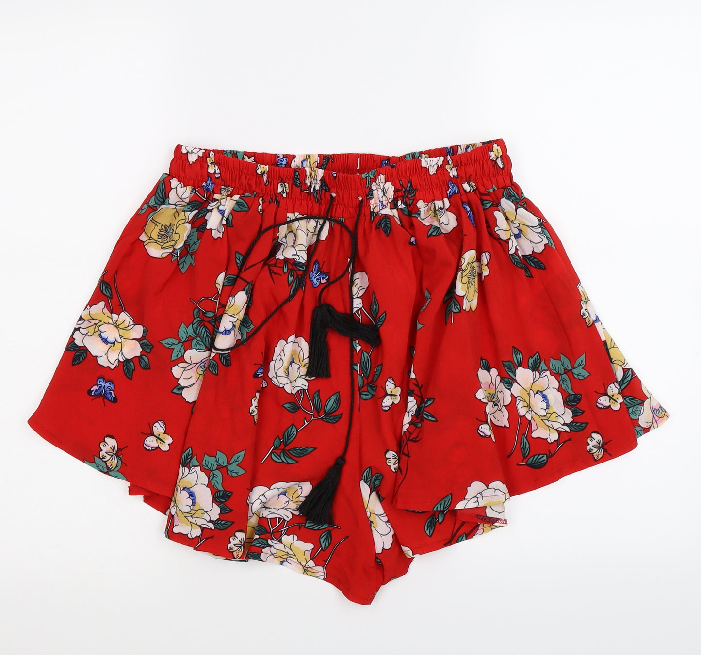 Boohoo Womens Red Floral  Bermuda Shorts Size 14
