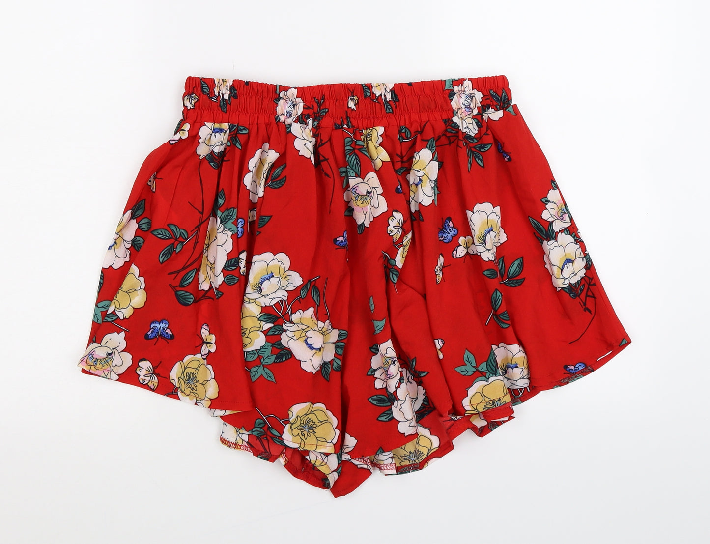 Boohoo Womens Red Floral  Bermuda Shorts Size 14