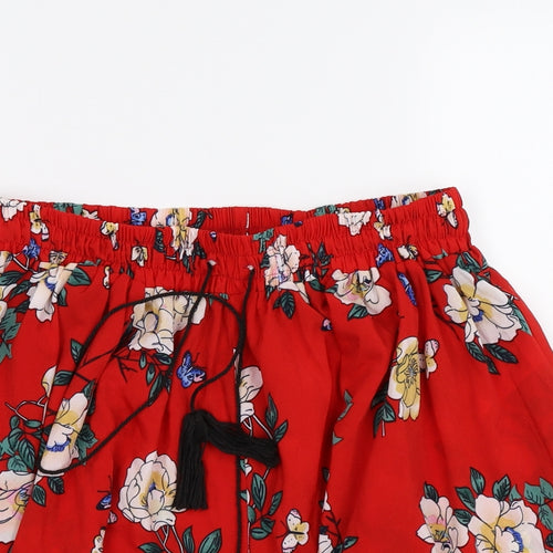 Boohoo Womens Red Floral  Bermuda Shorts Size 14