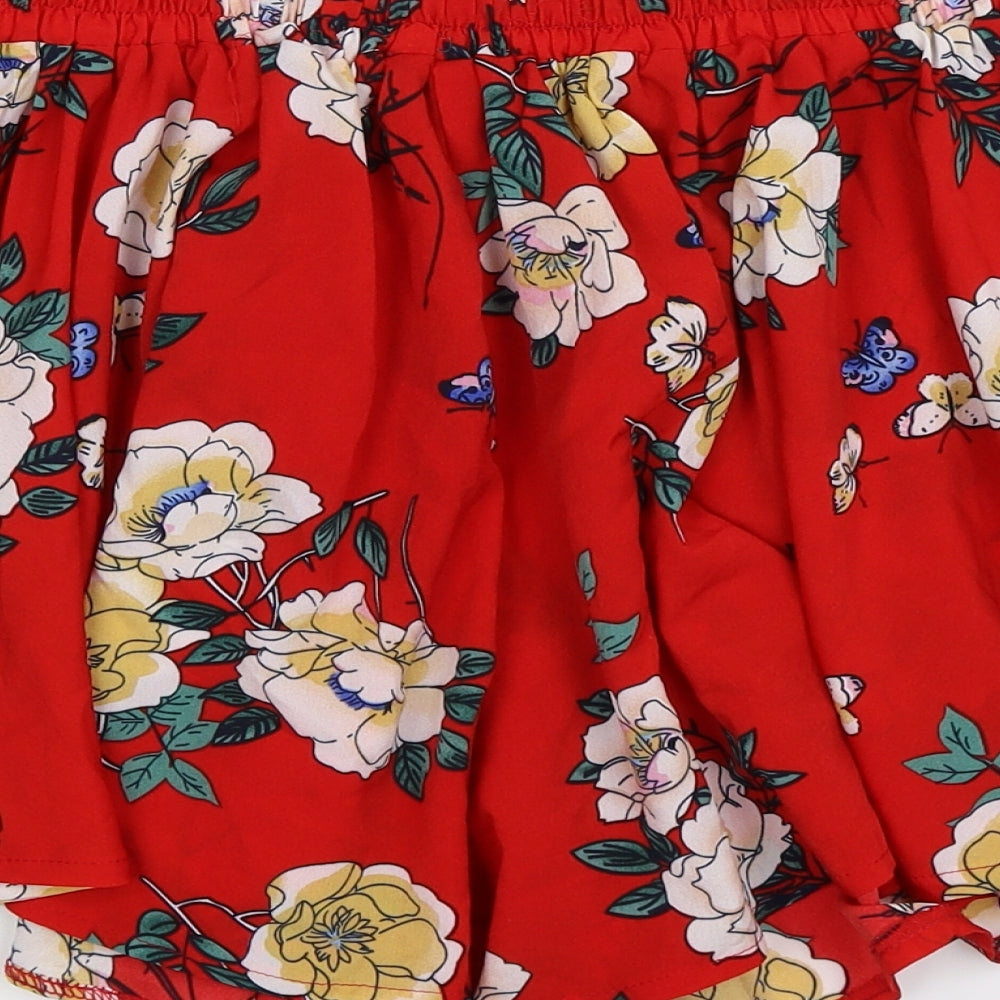 Boohoo Womens Red Floral  Bermuda Shorts Size 14