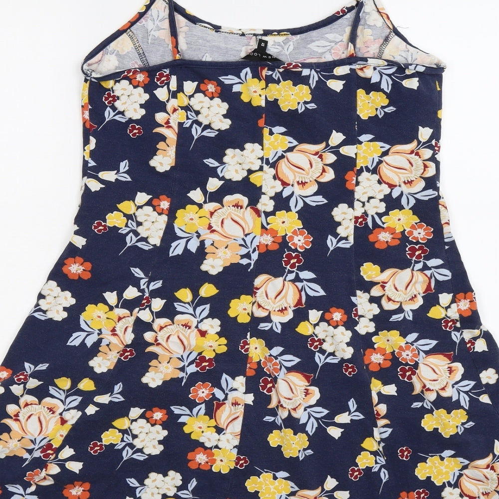 New Look Womens Blue Floral  Skater Dress  Size 12