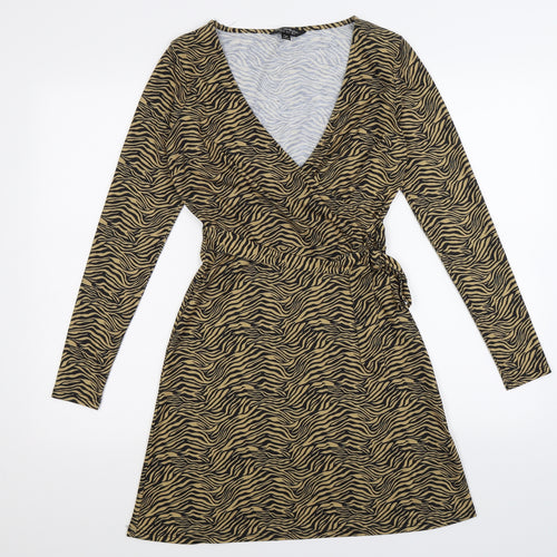 Miss Selfridge Womens Brown Animal Print  Wrap Dress  Size 6  - zebra print
