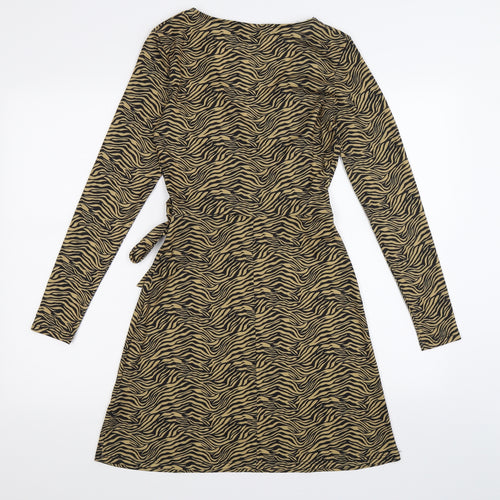 Miss Selfridge Womens Brown Animal Print  Wrap Dress  Size 6  - zebra print