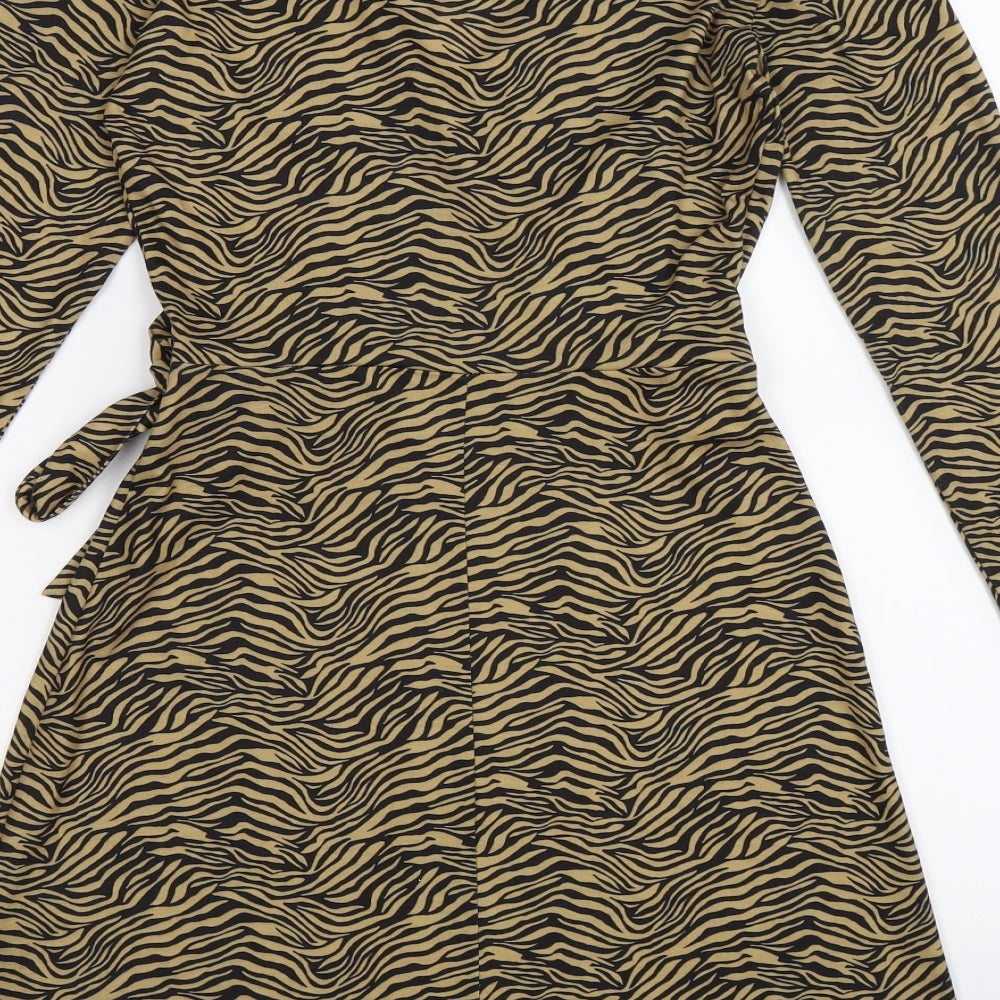 Miss Selfridge Womens Brown Animal Print  Wrap Dress  Size 6  - zebra print