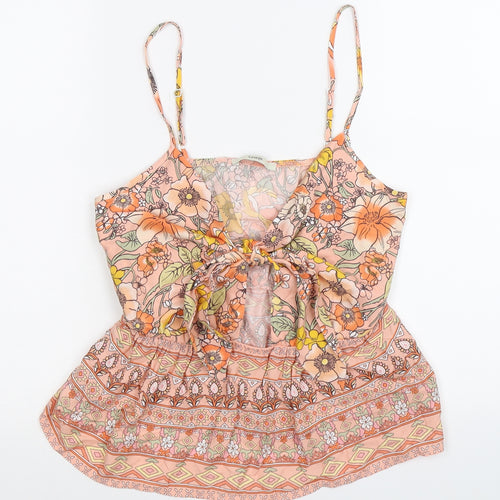 George Womens Pink Floral  Basic Tank Size 8  - cut out front