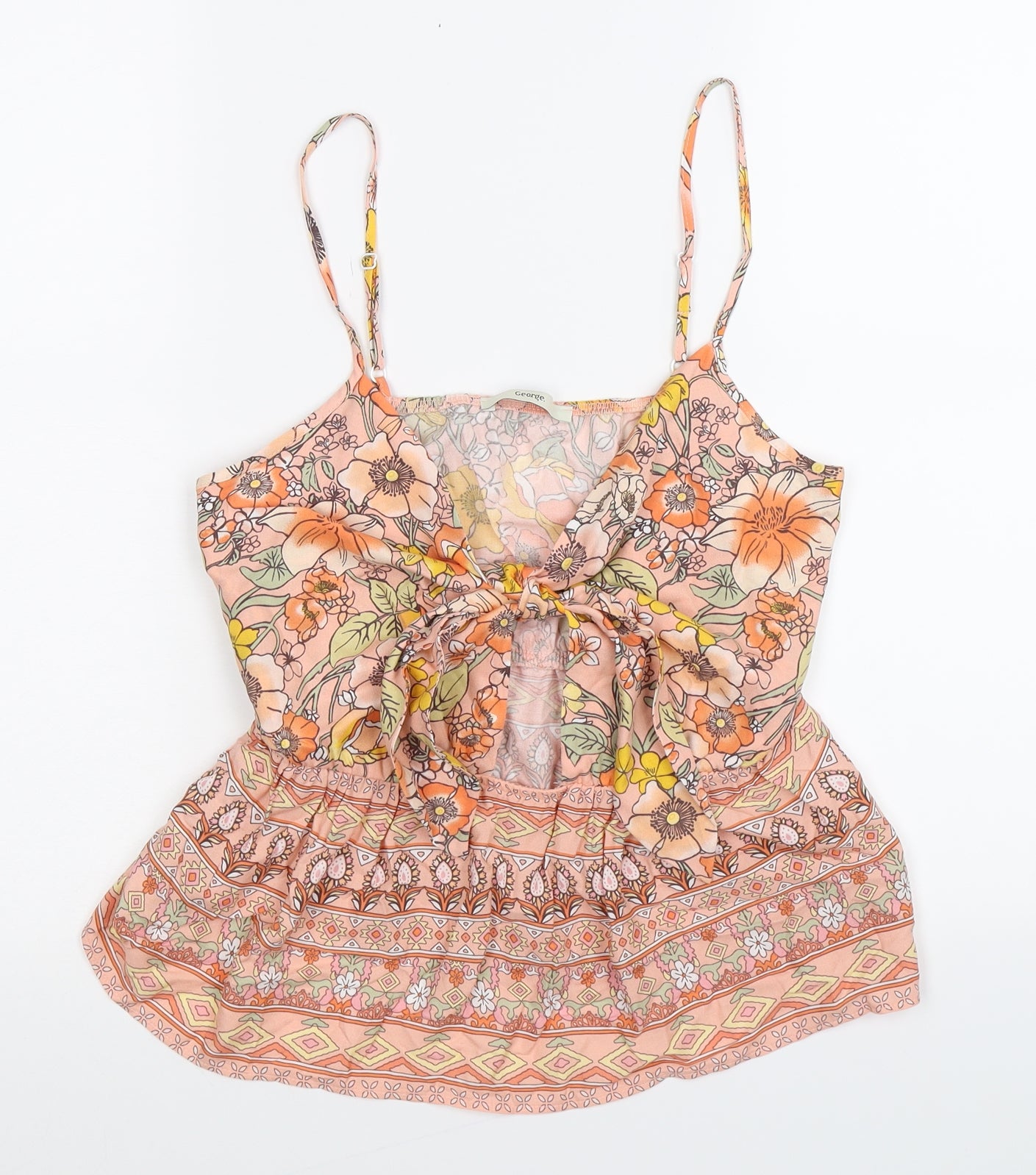George Womens Pink Floral  Basic Tank Size 8  - cut out front