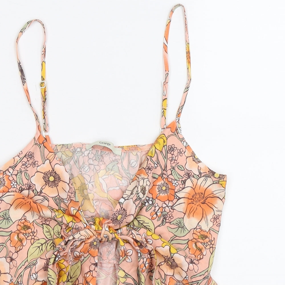George Womens Pink Floral  Basic Tank Size 8  - cut out front