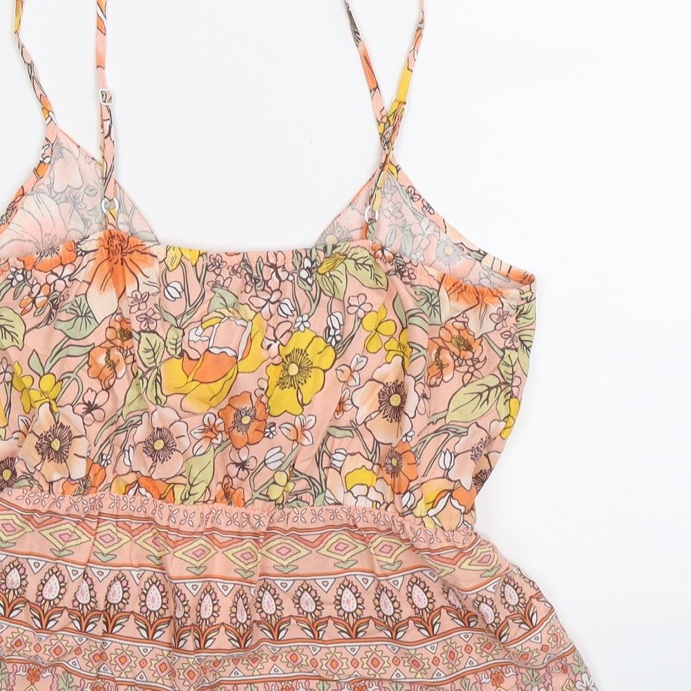 George Womens Pink Floral  Basic Tank Size 8  - cut out front