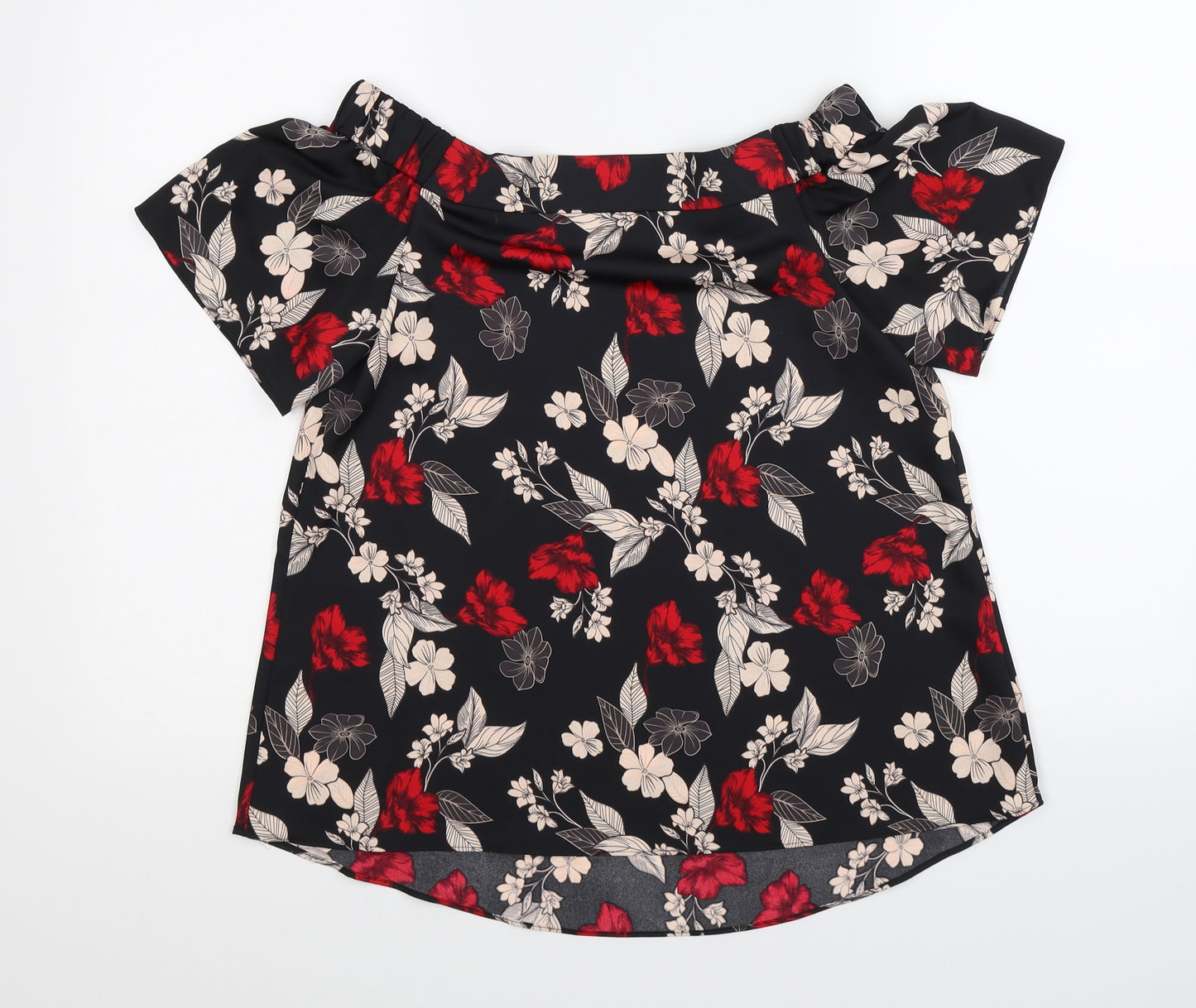 George Womens Black Floral Satin Basic Blouse Size 8