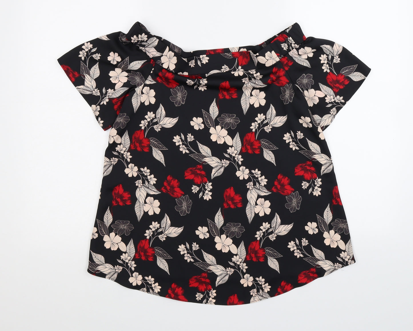 George Womens Black Floral Satin Basic Blouse Size 8