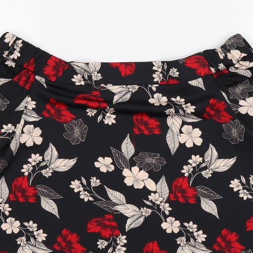 George Womens Black Floral Satin Basic Blouse Size 8