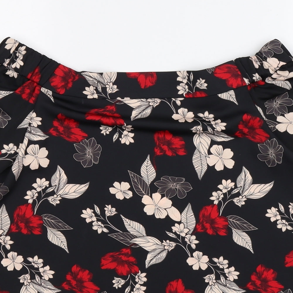 George Womens Black Floral Satin Basic Blouse Size 8