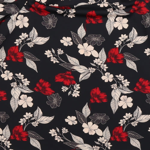 George Womens Black Floral Satin Basic Blouse Size 8