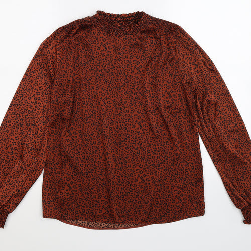 George Womens Brown Animal Print Satin Basic Blouse Size 8  - leopard print