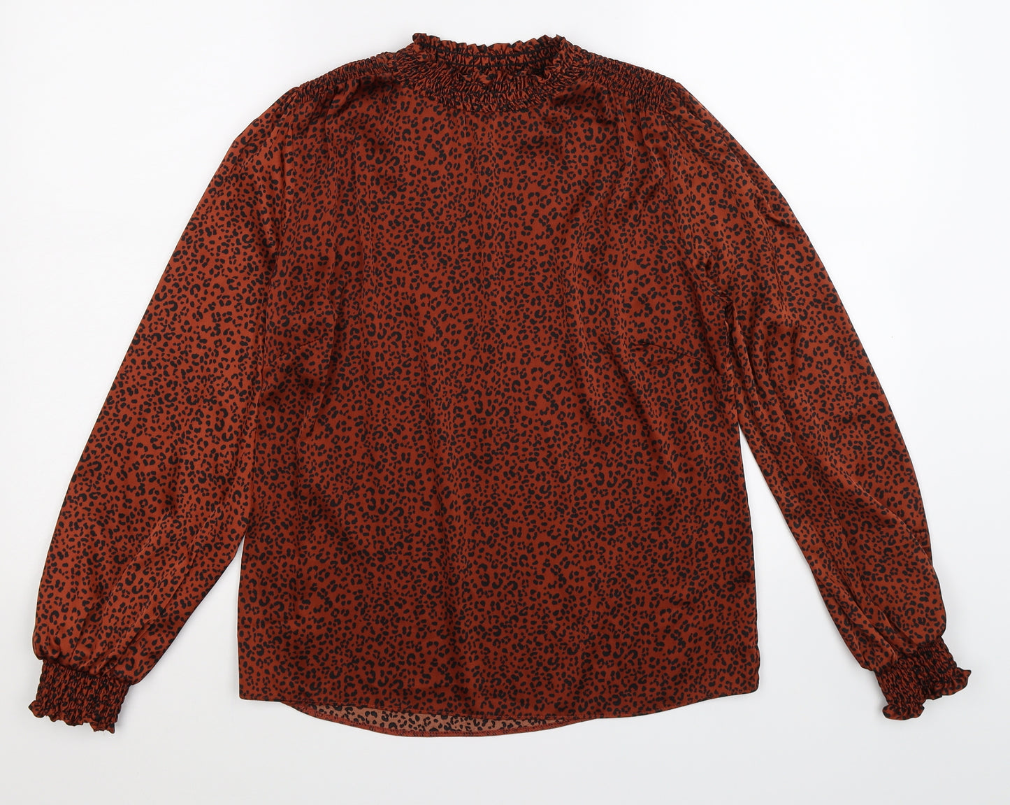 George Womens Brown Animal Print Satin Basic Blouse Size 8  - leopard print
