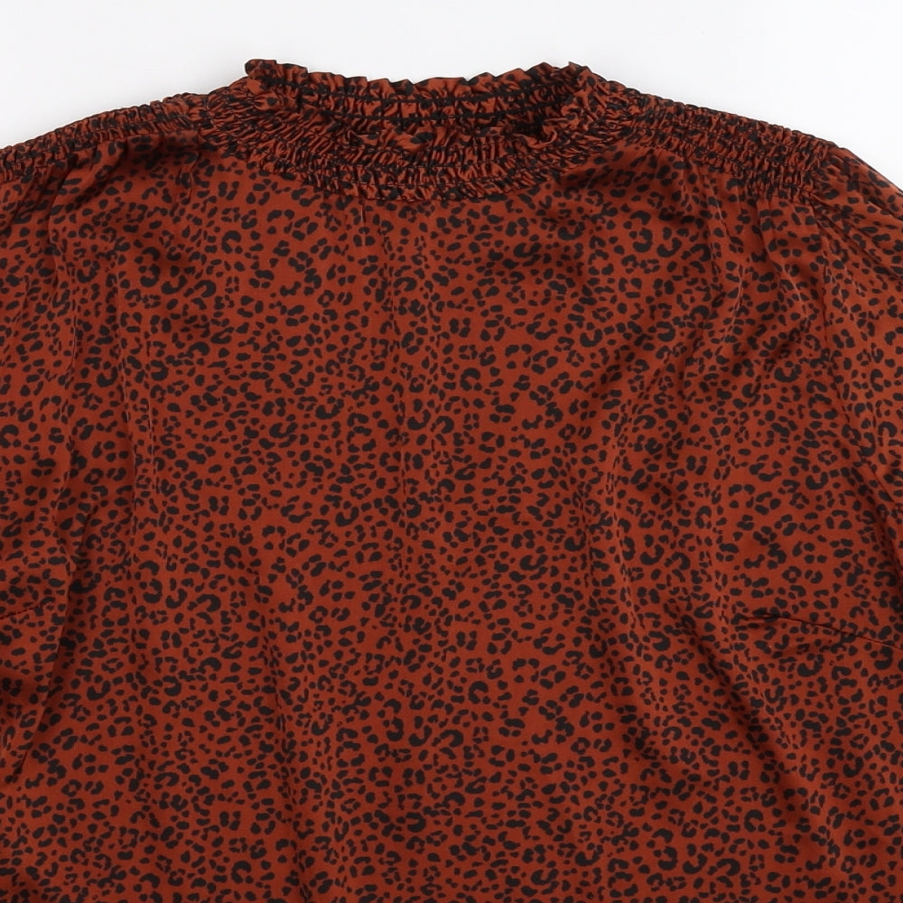 George Womens Brown Animal Print Satin Basic Blouse Size 8  - leopard print