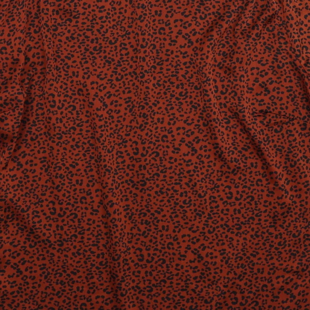 George Womens Brown Animal Print Satin Basic Blouse Size 8  - leopard print