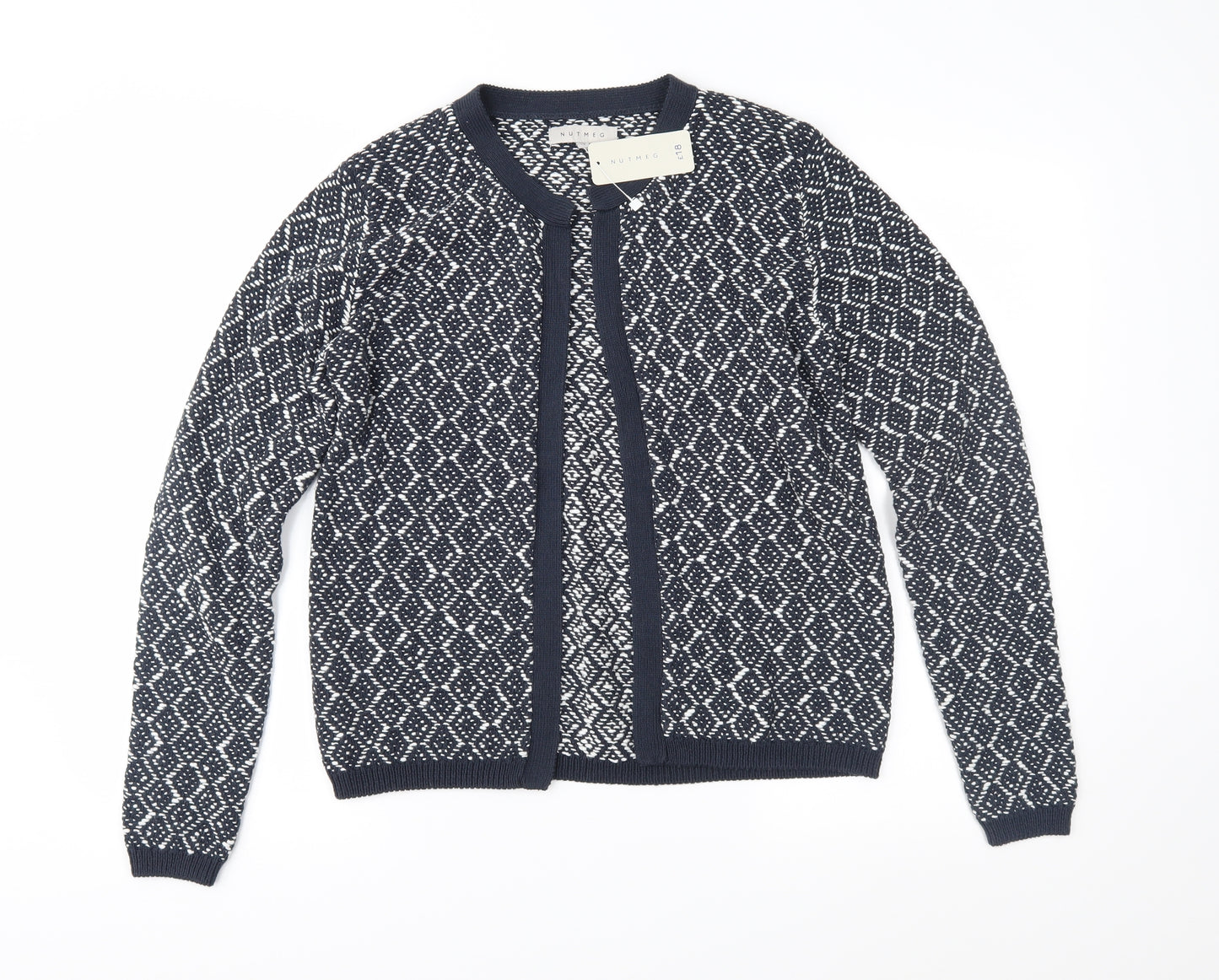 Nutmeg Womens Blue Geometric Knit Cardigan Jumper Size 12