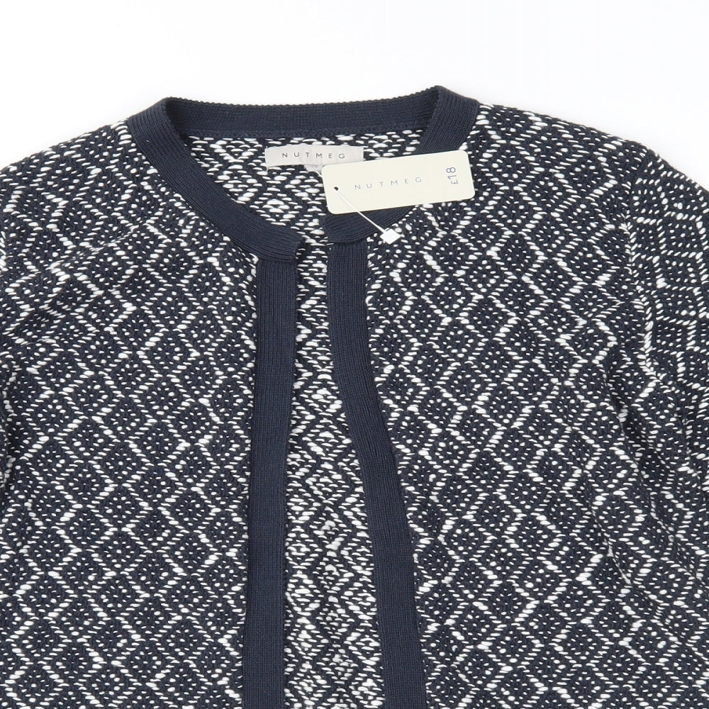 Nutmeg Womens Blue Geometric Knit Cardigan Jumper Size 12