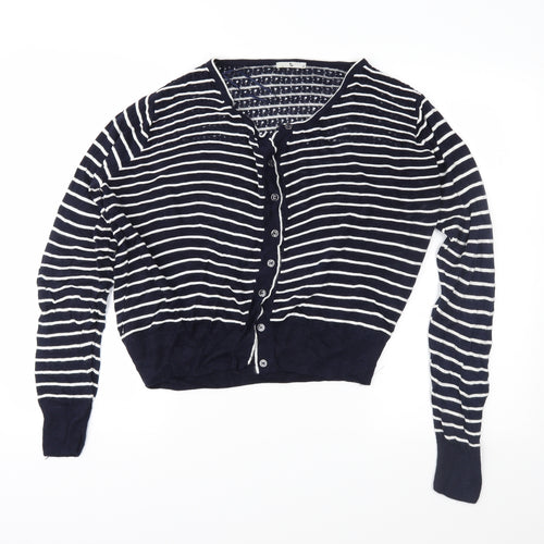 TU Womens Blue Striped Knit Cardigan Jumper Size 14