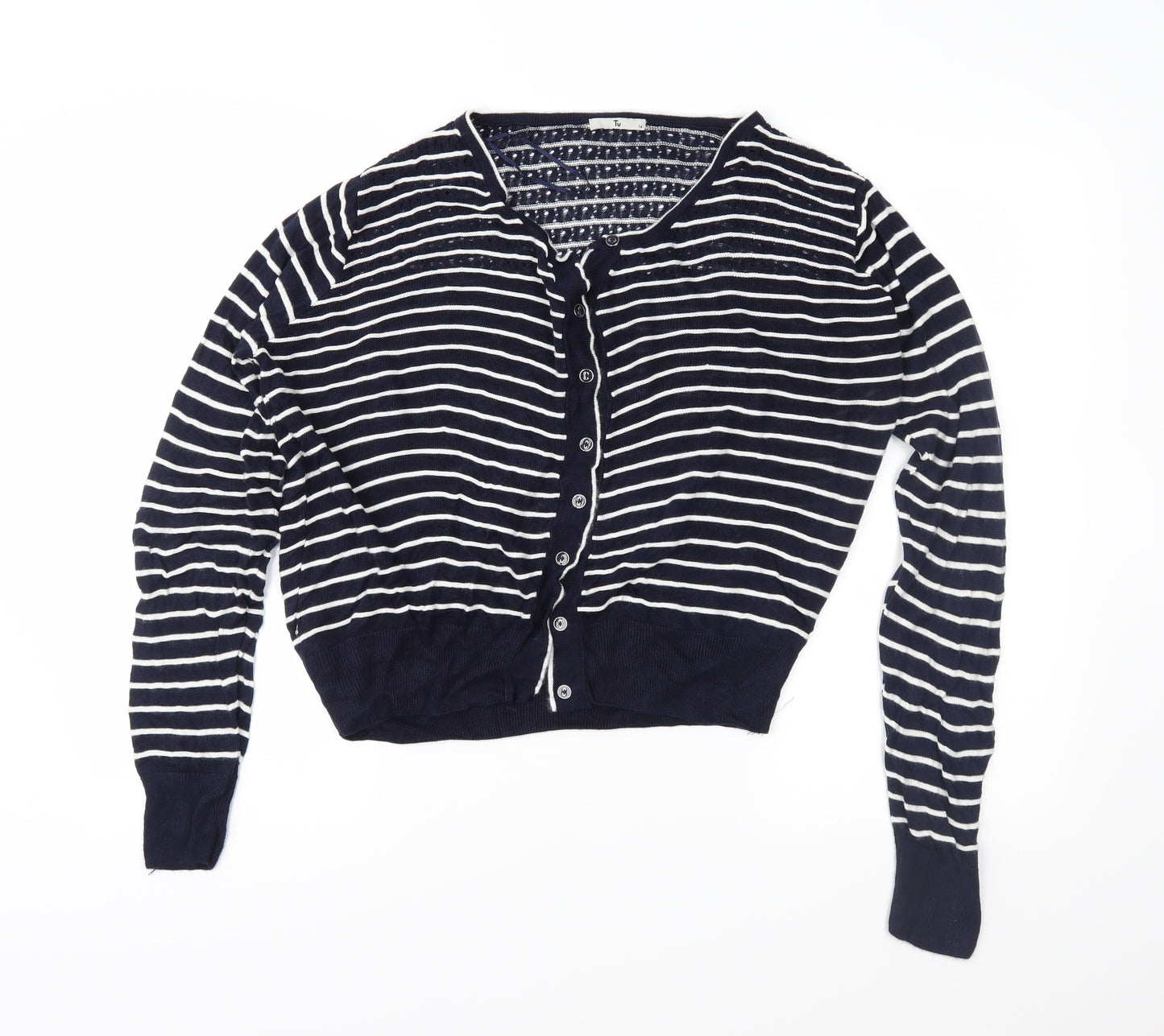 TU Womens Blue Striped Knit Cardigan Jumper Size 14