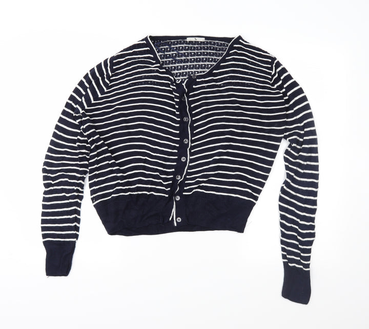 TU Womens Blue Striped Knit Cardigan Jumper Size 14