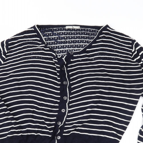 TU Womens Blue Striped Knit Cardigan Jumper Size 14