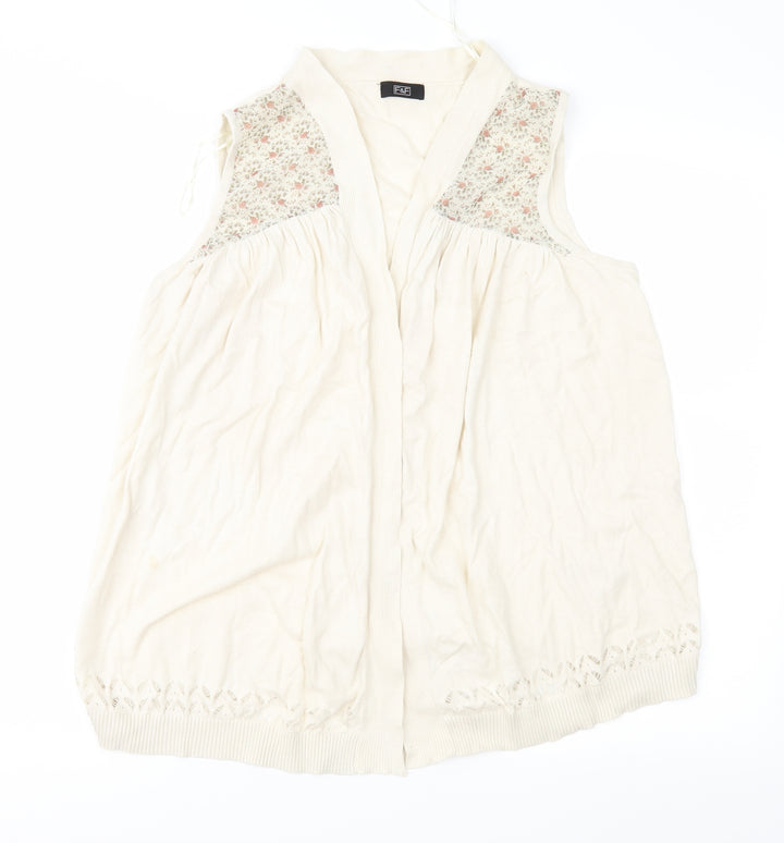 F&F Womens Beige Floral Knit Cardigan Jumper Size 14